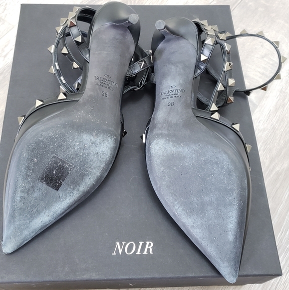 100% Authentic Valentino Noir Black Rockstud kitten heels Sz 38 - Picture 7 of 11